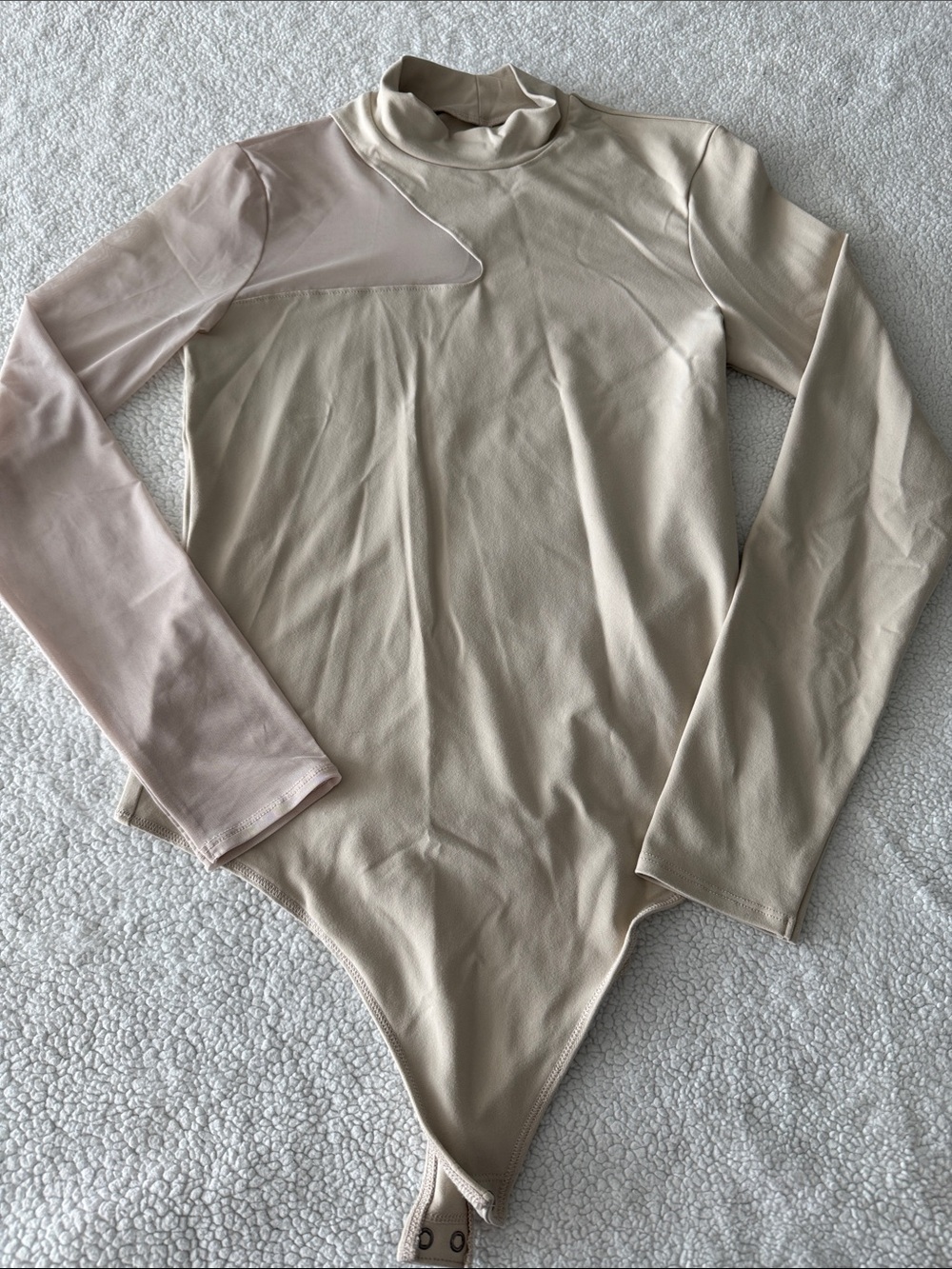 Beige & Mesh Long Sleeve Bodysuit